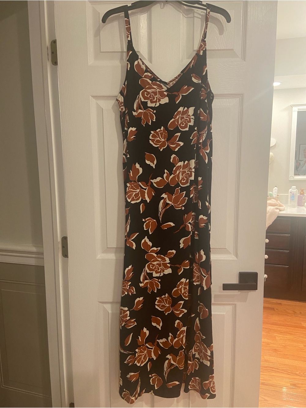 Vince Camuto Black Maxi Dress with Rust Floral Print